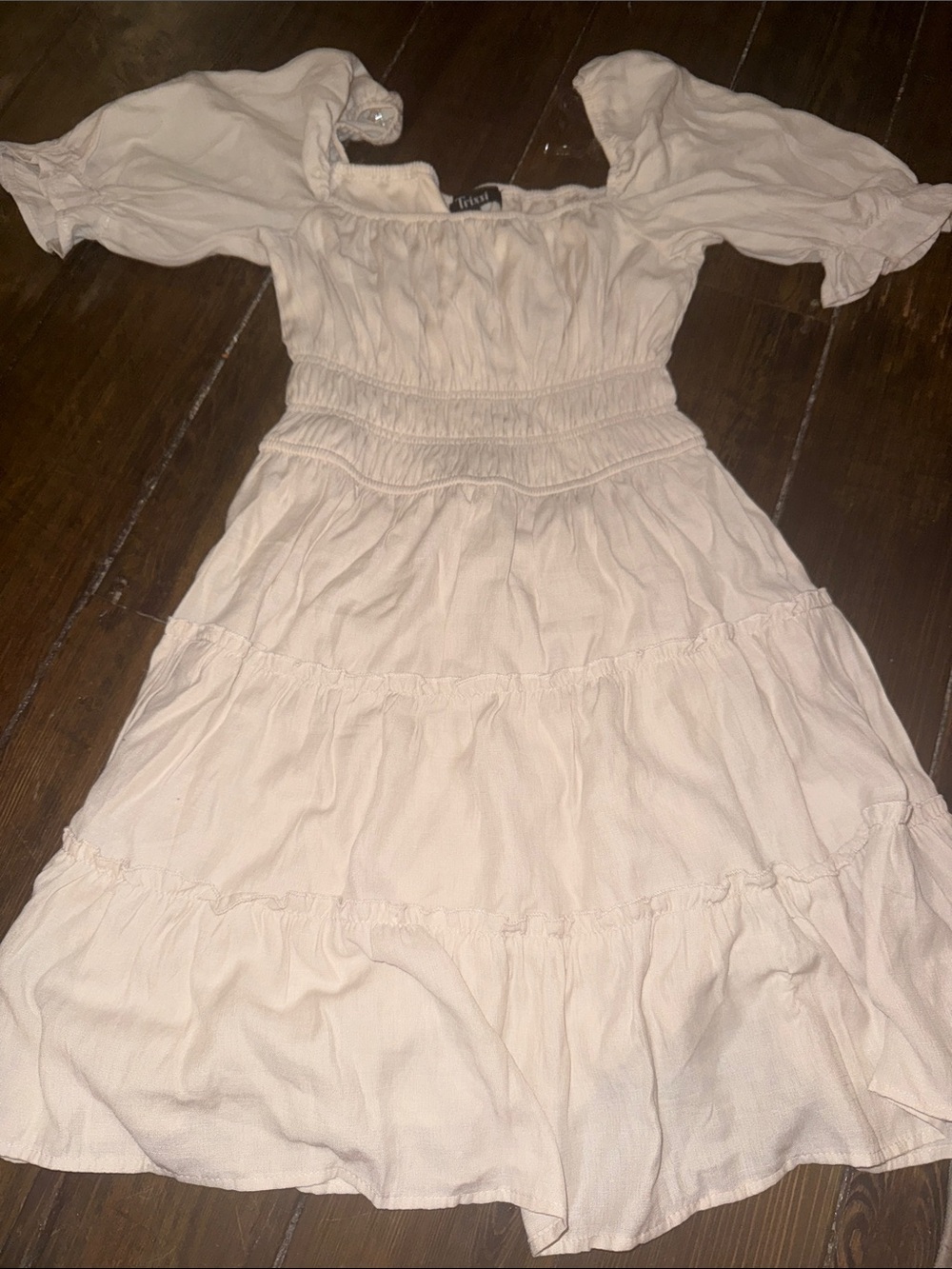 Trixxi Light Cream Off-Shoulder Tiered Mini Dress